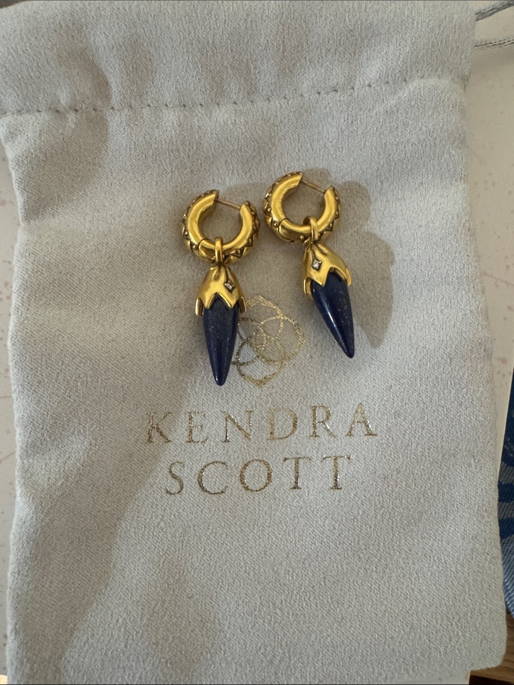Kendra Scott Gold Huggies Earrings with Lapis stone spikes